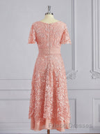 A-Line/Princess V-neck Tea-Length Chiffon Mother of the Bride Dress With Appliques Lace