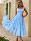 A-Line/Princess V-neck Tea-Length Tulle Homecoming Dresses With Pleated