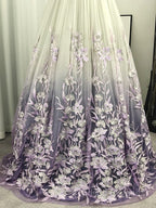 A-Line/Princess V-Neck Tulle Applique Sleeveless Floor-Length Formal Prom Dress