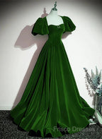 A-Line Princess Velvet Backless Ballgown Long Party Dress Short Sleeves Formal Dress Formal Prom Dress