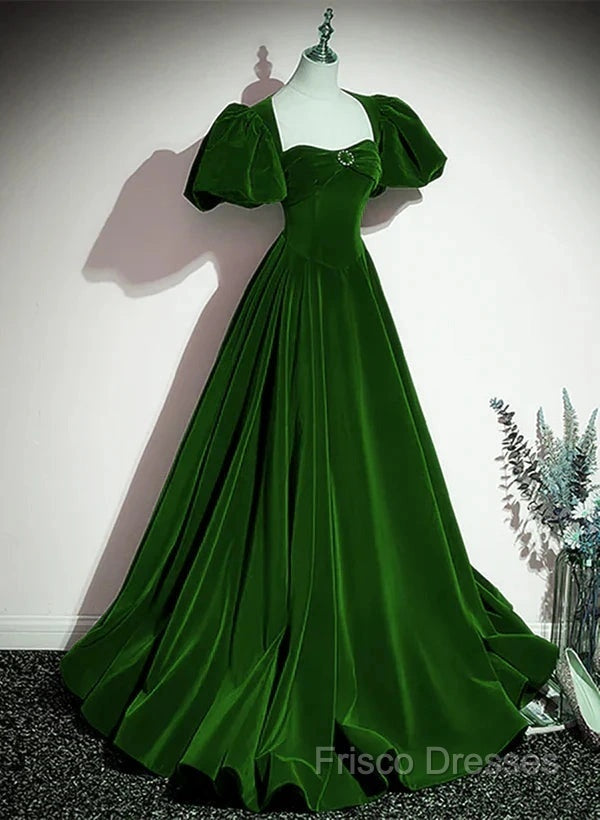 A-Line Princess Velvet Backless Ballgown Long Party Dress Short Sleeves Formal Dress Formal Prom Dress