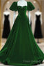 A-Line Princess Velvet Backless Ballgown Long Party Dress Short Sleeves Formal Dress Formal Prom Dress