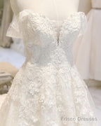 A Line /Princess Wedding Dress Lace Embroidery Off Shoulder
