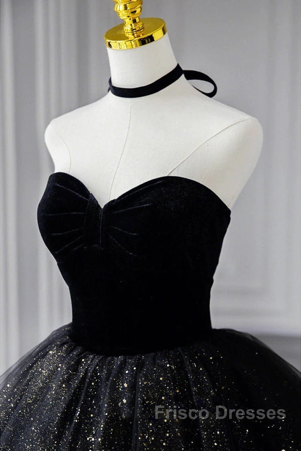 A-Line Formal Prom Dress Black Dress Dress Formal Birthday Floor Length Sleeveless Strapless Tulle With Ruched Sequin Secondary image