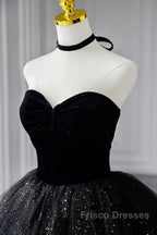 A-Line Formal Prom Dress Black Dress Dress Formal Birthday Floor Length Sleeveless Strapless Tulle With Ruched Sequin