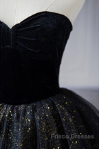 A-Line Formal Prom Dress Black Dress Dress Formal Birthday Floor Length Sleeveless Strapless Tulle With Ruched Sequin