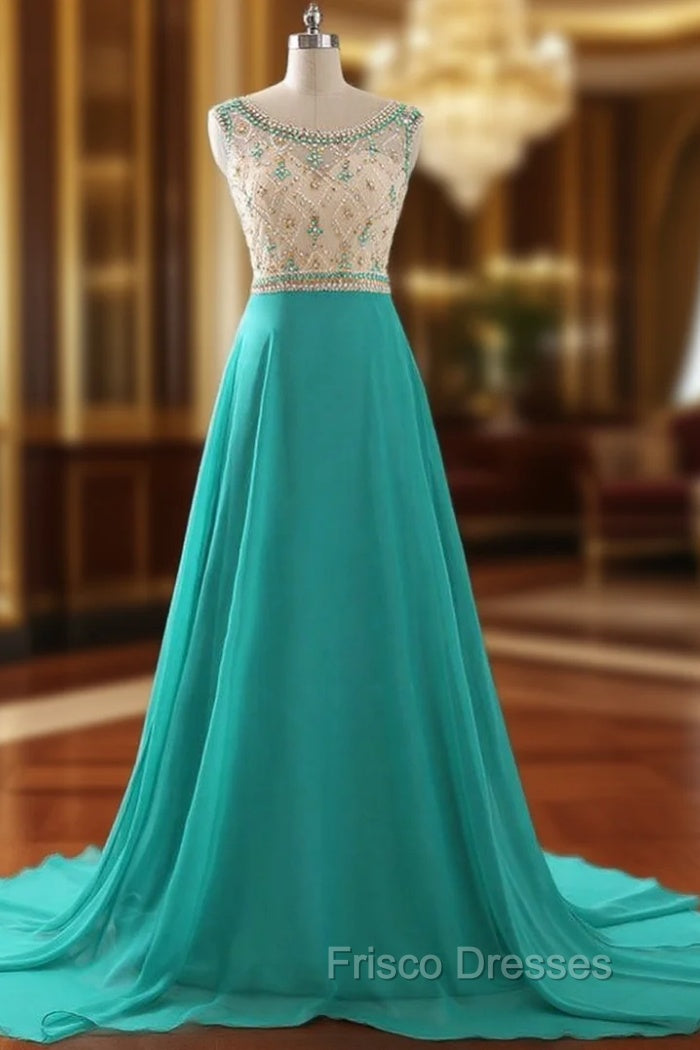 A Line Formal Prom Dress Chiffon Evening Dress Illusion Sparkly Beading Bodice Formal Prom Dress Main image