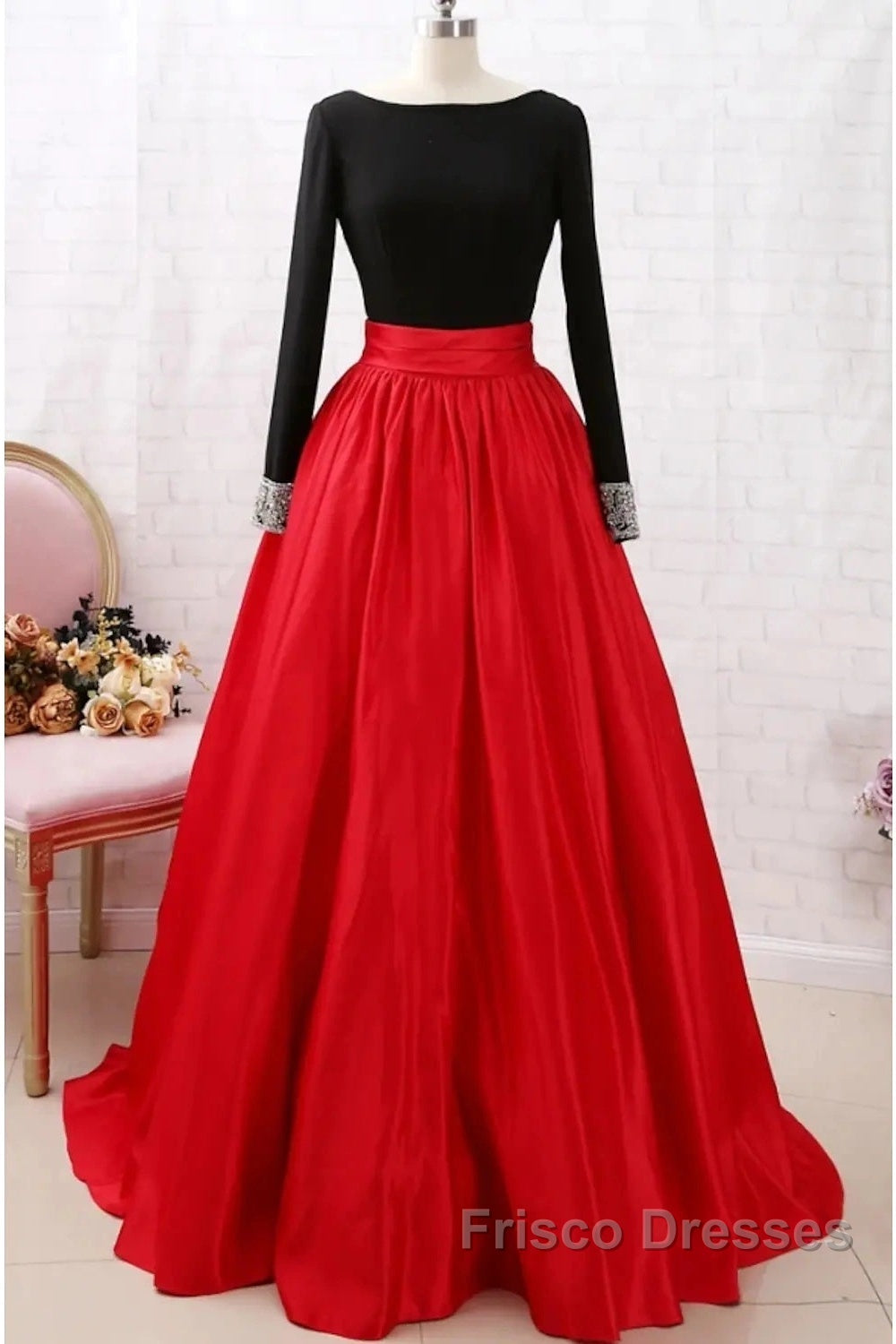 A-Line Formal Prom Dress Dress Party Wear Long Sleeve Satin With Pleats Secondary image