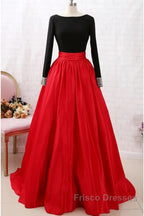 A-Line Formal Prom Dress Dress Party Wear Long Sleeve Satin With Pleats