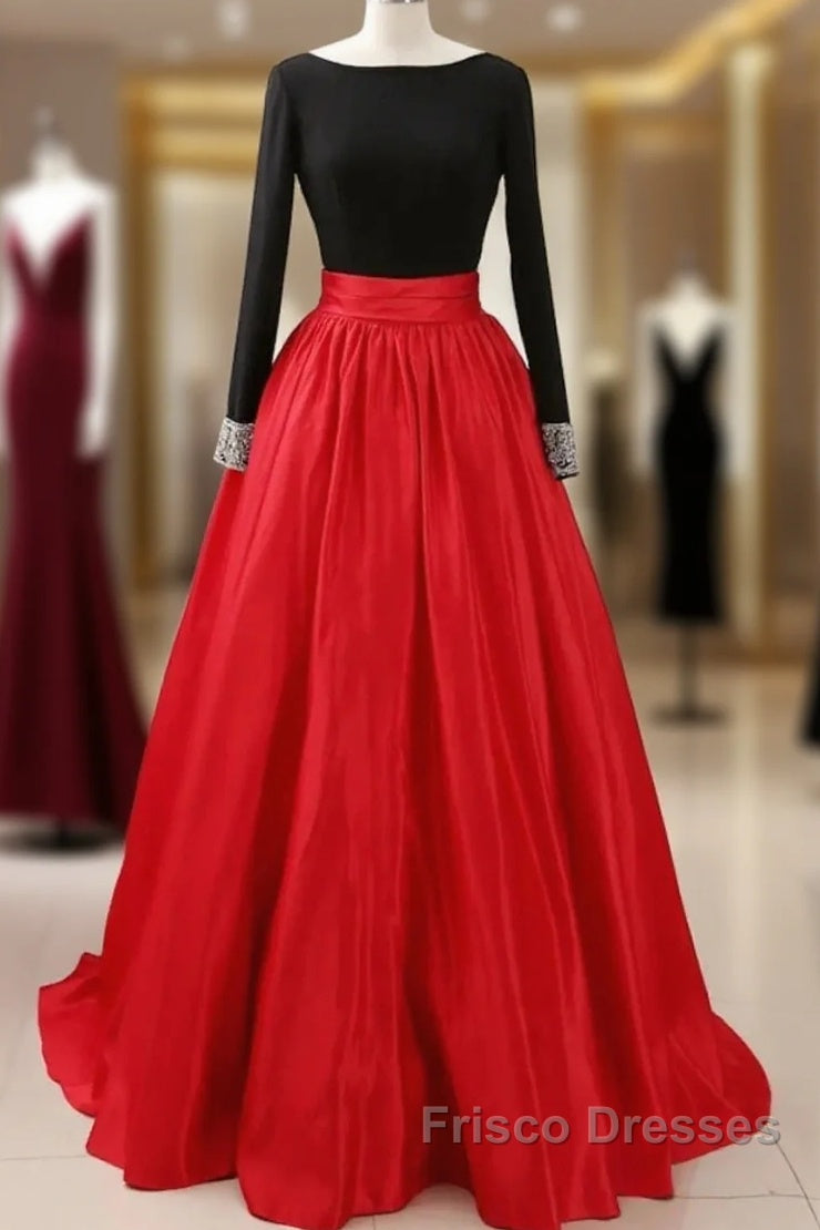 A-Line Formal Prom Dress Dress Party Wear Long Sleeve Satin With Pleats Main image