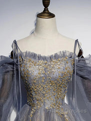 A-Line Formal Prom Dress Dress Wedding Floor Length Strap Tulle With Sequin Embroidery