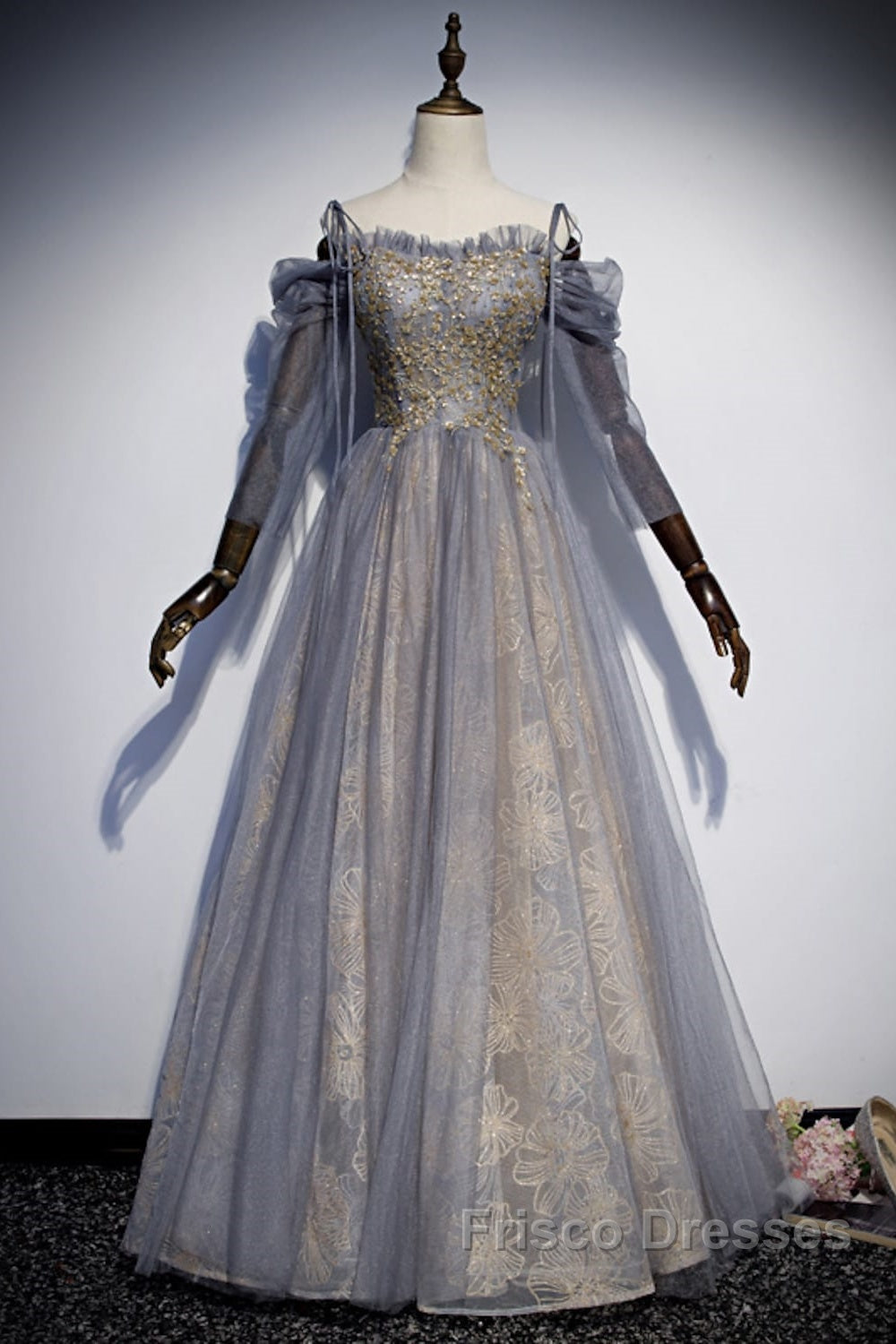 A-Line Formal Prom Dress Dress Wedding Floor Length Strap Tulle With Sequin Embroidery