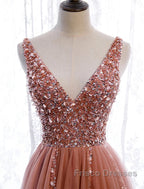 A-Line Formal Prom Dress Elegant Dress Party Wear Court Train Sleeveless V Neck Polyester With Pearls Embroidery