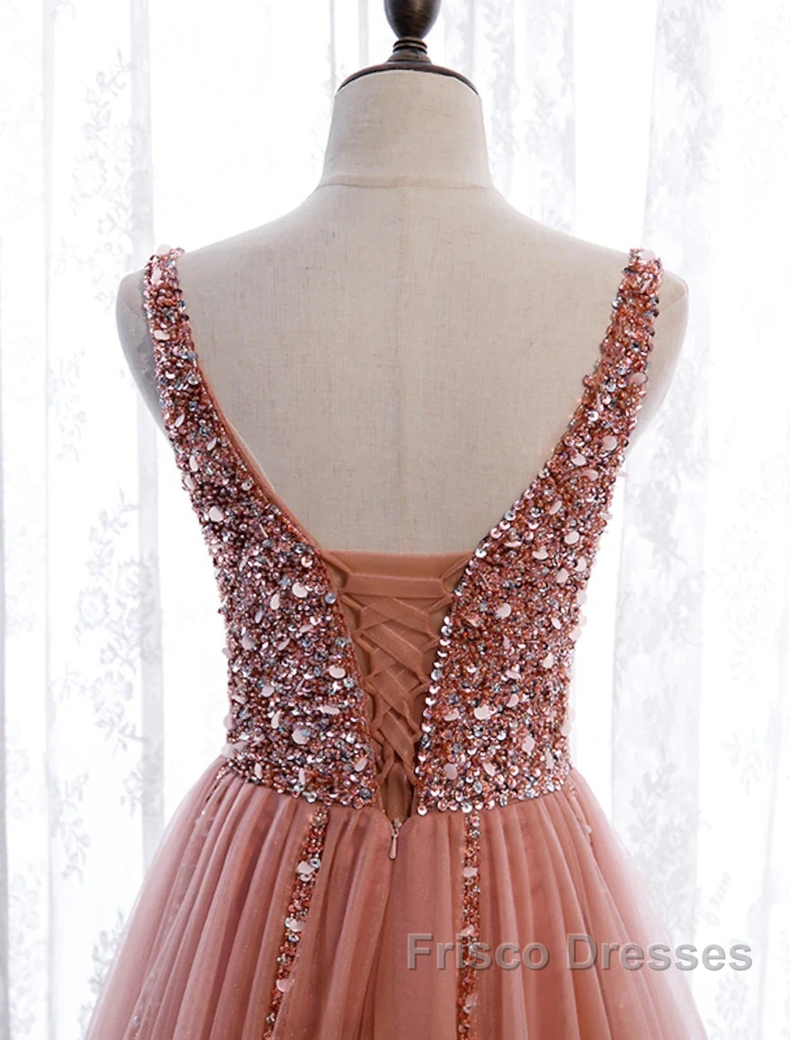 A-Line Formal Prom Dress Elegant Dress Party Wear Court Train Sleeveless V Neck Polyester With Pearls Embroidery