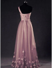 A-Line Prom Dresses Elegant Dress Wedding Floor Length Sleeveless One Shoulder Tulle With Appliques