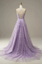 A-Line Formal Prom Dress Floral Dress Formal Sleeveless Strap Tulle With Appliques