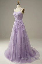 A-Line Formal Prom Dress Floral Dress Formal Sleeveless Strap Tulle With Appliques