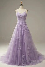 A-Line Formal Prom Dress Floral Dress Formal Sleeveless Strap Tulle With Appliques
