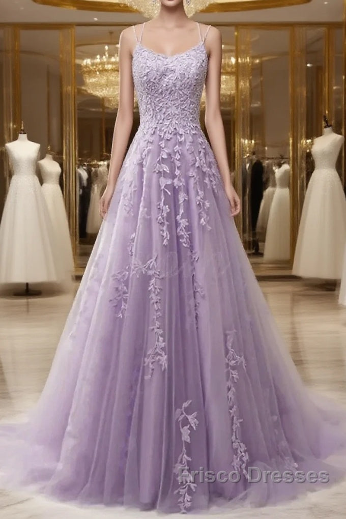 A-Line Formal Prom Dress Floral Dress Formal Sleeveless Strap Tulle With Appliques Main image