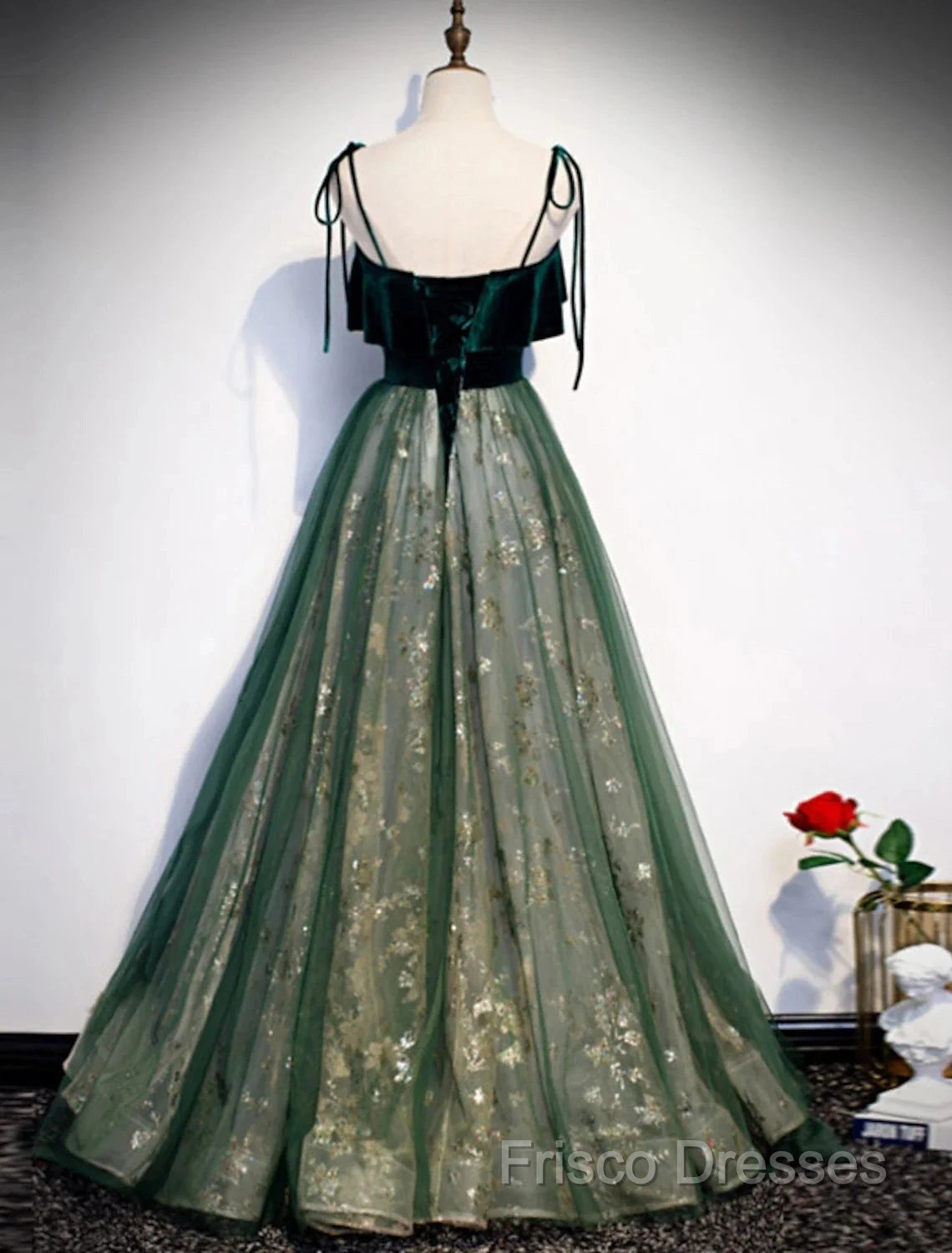 A-Line Formal Prom Dress Glittering Dress Wedding Guest Engagement Floor Length Sleeveless Spaghetti Strap Organza With Sequin Secondary image