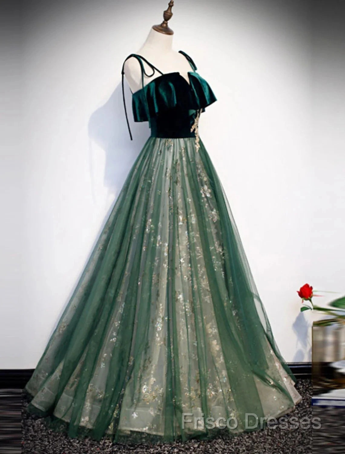 A-Line Formal Prom Dress Glittering Dress Wedding Guest Engagement Floor Length Sleeveless Spaghetti Strap Organza With Sequin