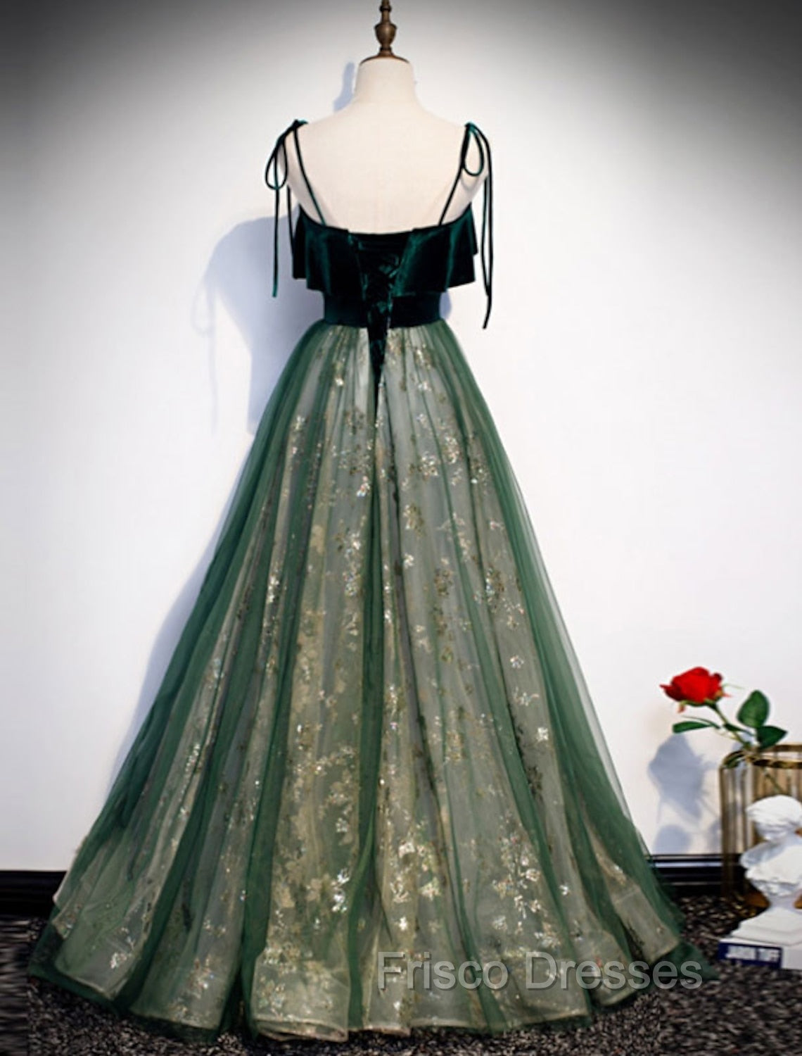 A-Line Formal Prom Dress Glittering Dress Wedding Guest Engagement Floor Length Sleeveless Spaghetti Strap Organza with Sequin Masquerade Dress Dress to impress