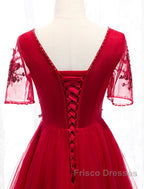 A-Line Formal Prom Dress Luxurious Dress Wedding Guest Formal Evening Floor Length Short Sleeve Spaghetti Strap Tulle