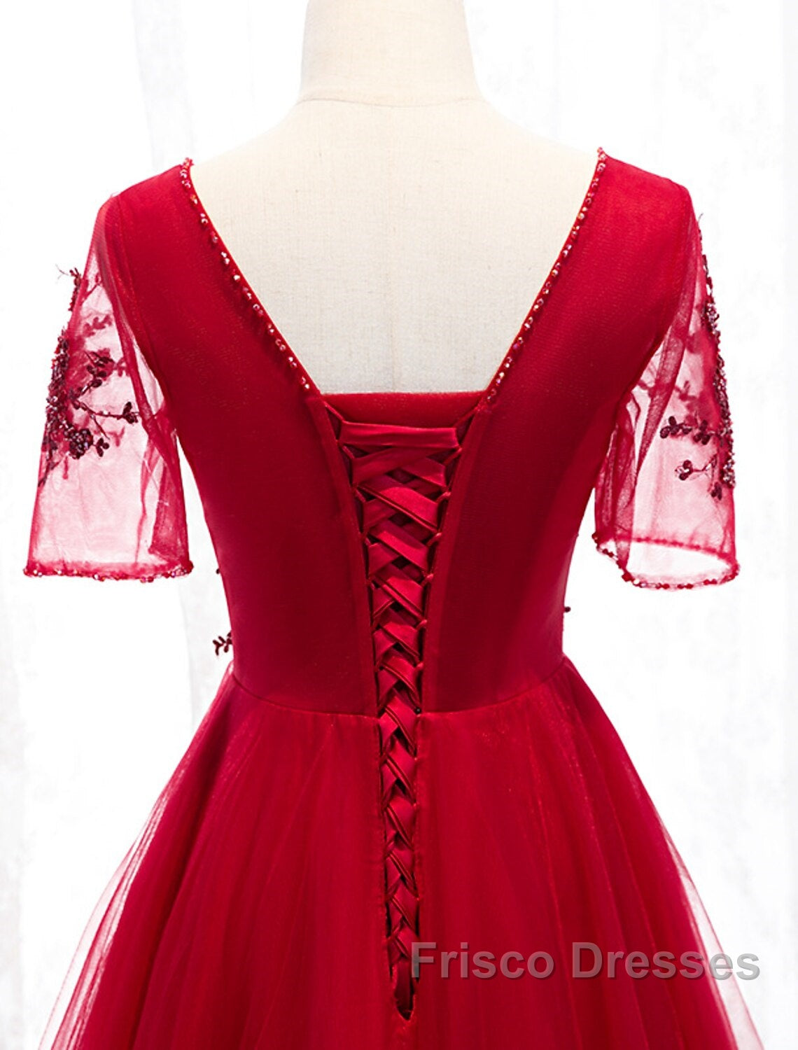 A-Line Formal Prom Dress Luxurious Dress Wedding Guest Formal Evening Floor Length Short Sleeve Spaghetti Strap Tulle