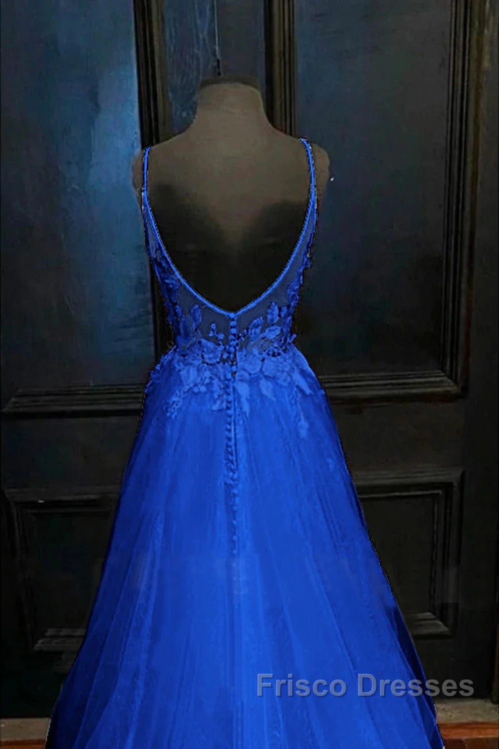 A-Line Formal Prom Dress Open Back Dress Formal Prom Court Train Sleeveless V Neck Tulle Backless V Back With Beading Appliques