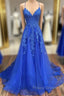 A-Line Formal Prom Dress Open Back Dress Formal Prom Court Train Sleeveless V Neck Tulle Backless V Back With Beading Appliques