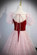 A-Line Formal Prom Dress Princess Dress Formal Prom Floor Length Short Sleeve Sweetheart Tulle With Sequin