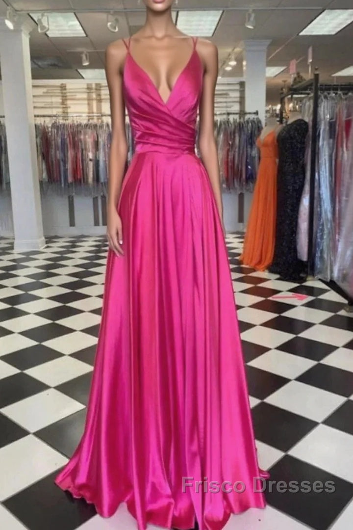 A-Line Formal Prom Dress Sexy Dress Formal Floor Length Sleeveless Spaghetti Strap Bridesmaid Dress Charmeuse With Slit Main image
