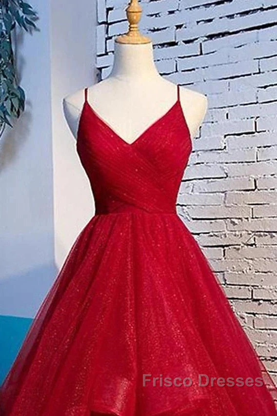 A-Line Formal Prom Dress Sexy Dress Party Wear Floor Length Sleeveless Spaghetti Strap Tulle With Ruffles