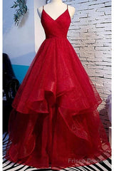 A-Line Prom Dresses Sexy Dress Party Wear Floor Length Sleeveless Spaghetti Strap Tulle With Ruffles
