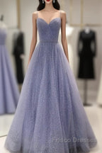 A-Line Formal Prom Dress Sparkle & Shine Dress Party Dress Birthday Floor Length Sleeveless Spaghetti Strap Tulle With Glitter Crystals