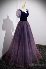 A-Line Prom Dresses Sparkle & Shine Dress Prom Floor Length Short Sleeve Scoop Neck Tulle With Sequin