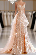 A-Line Formal Prom Dress Sparkle & Shine Dress Sweet 16 Birthday Floor Length Sleeveless Sweetheart Tulle With Sequin