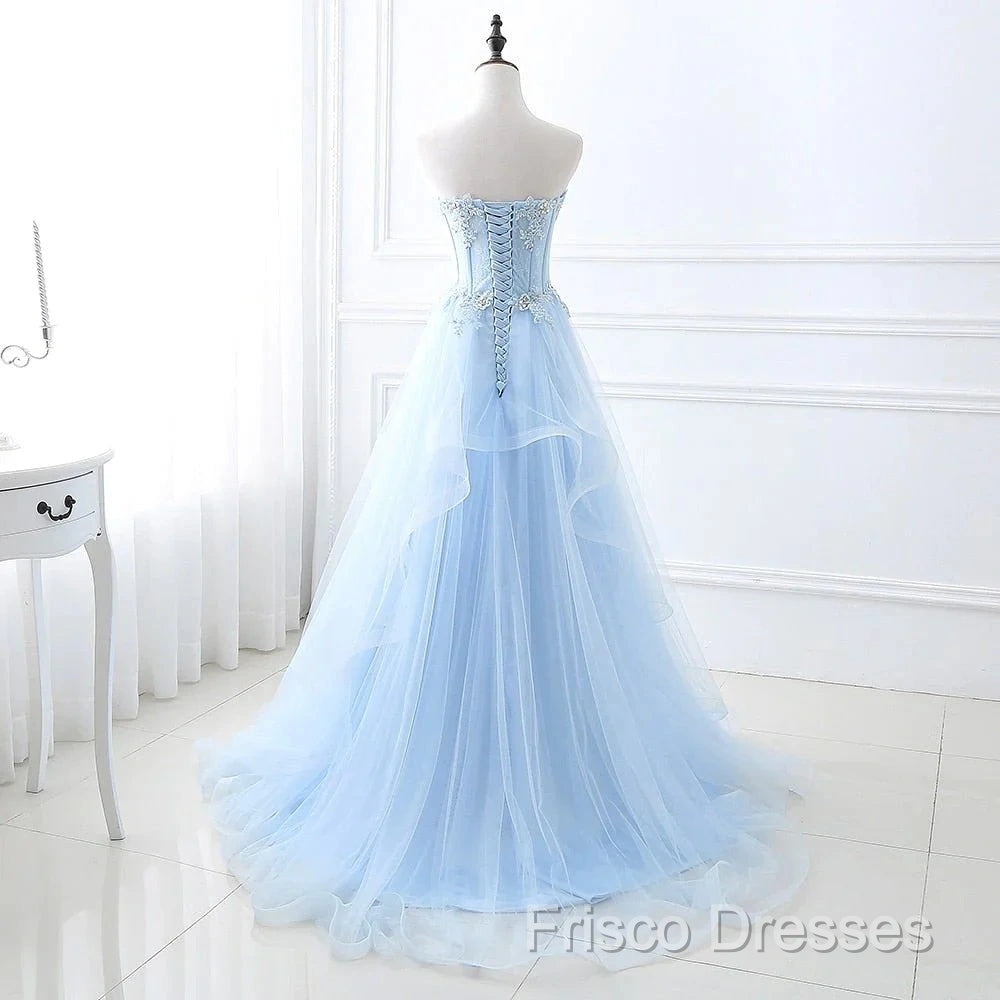 A Line Formal Prom Dress Sweetheart Tulle With Applique Sweep Train Secondary image