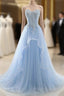A Line Formal Prom Dress Sweetheart Tulle With Applique Sweep Train