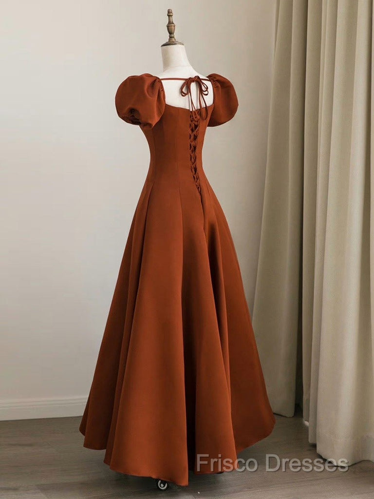 A-Line Puff Sleeves Satin Long Formal Prom Dress, Long Formal Dress Secondary image