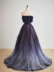 A-Line Purple Gradient Tulle Long Prom Dress