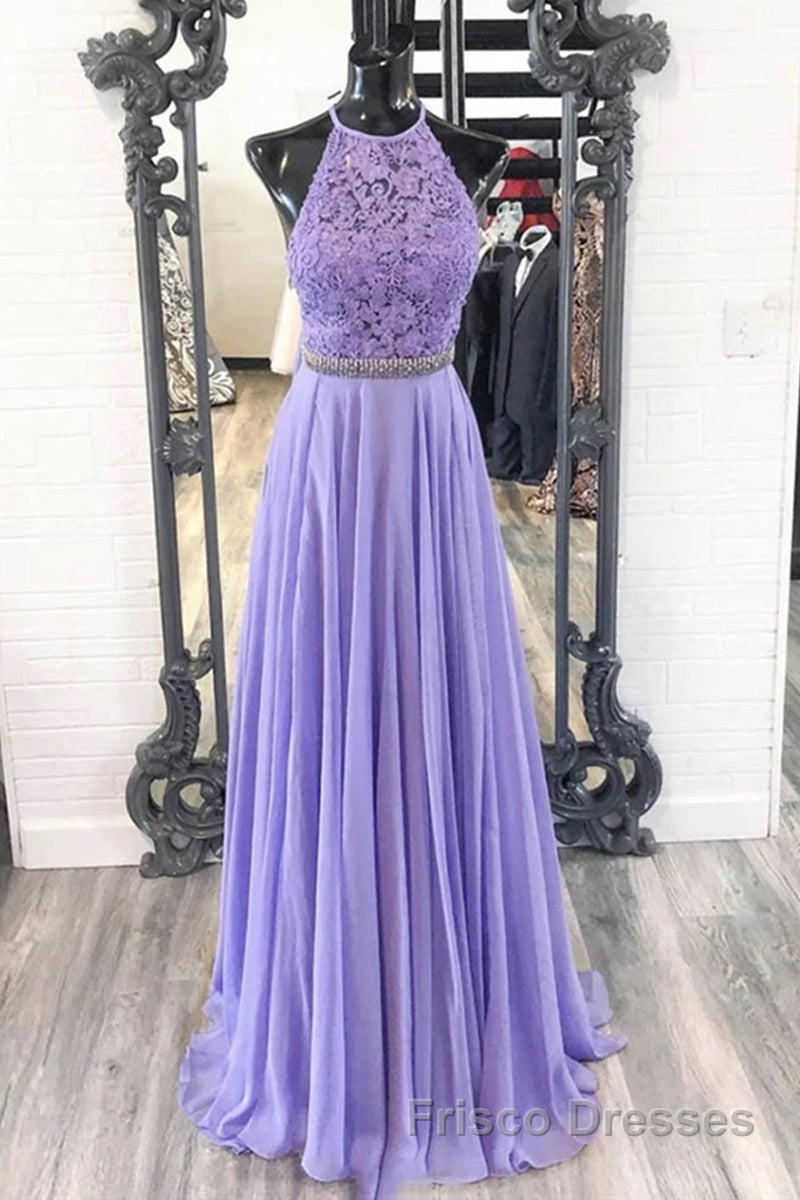 A Line Purple Lace Long Formal Prom Dresses with Belt, Purple Lace Formal Dresses, Purple Evening Dresses, Bridesmaid Dresses Secondary image