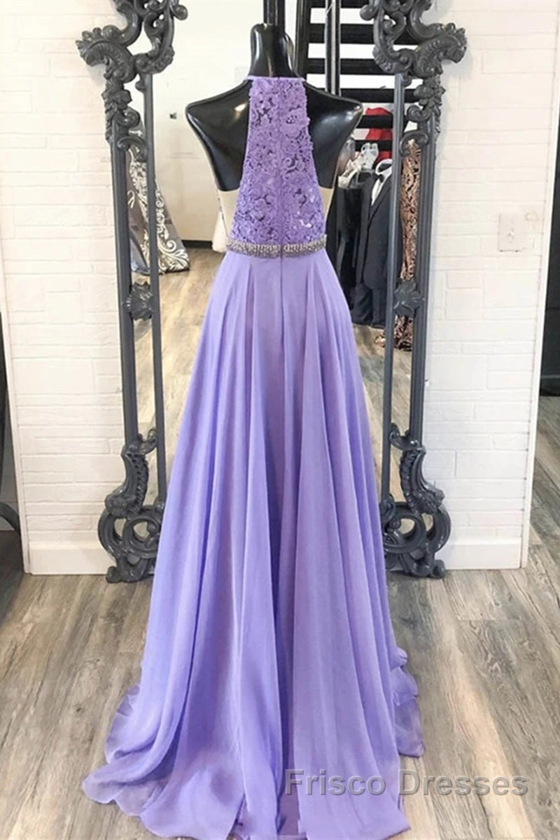 A Line Purple Lace Long Formal Prom Dresses with Belt, Purple Lace Formal Dresses, Purple Evening Dresses, Bridesmaid Dresses