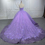 A Line Purple Lace Sweetheart With Corset Back Quinceanera Dress
