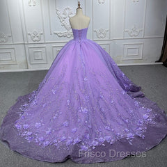 A Line Purple Lace Sweetheart With Corset Back Quinceanera Dress