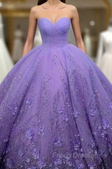 A Line Purple Lace Sweetheart With Corset Back Quinceanera Dress