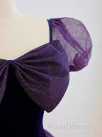 A-Line Purple Long Formal Prom Dress, Purple Tulle Evening Dress