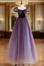 A-Line Purple Long Formal Prom Dress, Purple Tulle Evening Dress