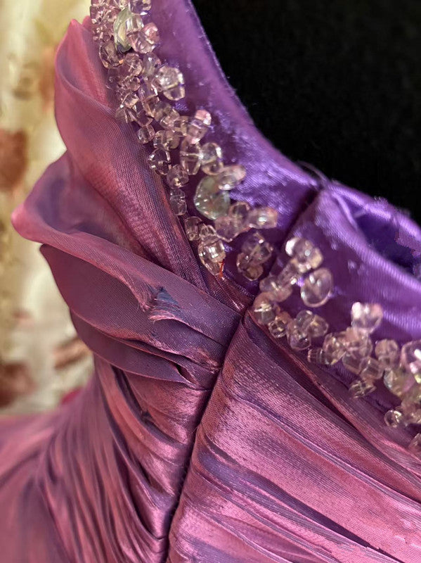 A Line Purple Strapless Prom Gown Unique Long Evening Dresses