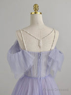 A-Line Purple  Tulle Long Prom Dress, Purple Formal Dress